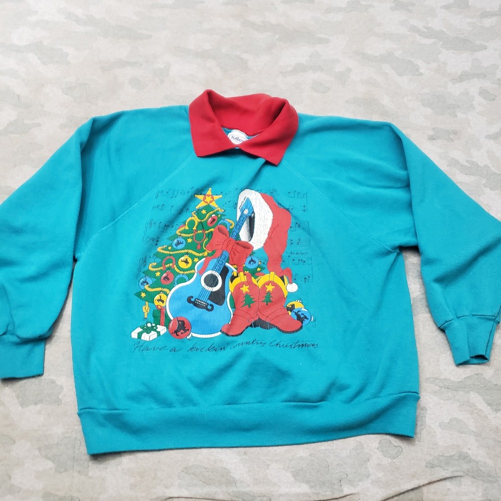 Vintage Tultex Sweatshirt Womens Medium Green Christmas Grandmacore